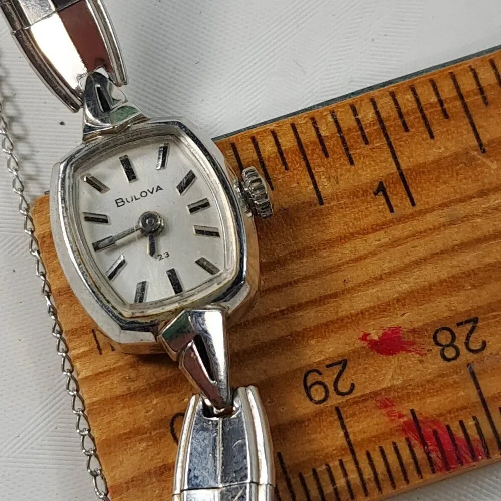 Vintage Bulova watch 23 jewels 10K white gold‎ bracelet ladies women's RGP bezel
